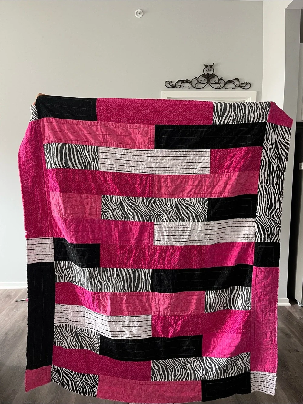 Bright Pink Zebra Patchwork Quilt - No Brand Listed